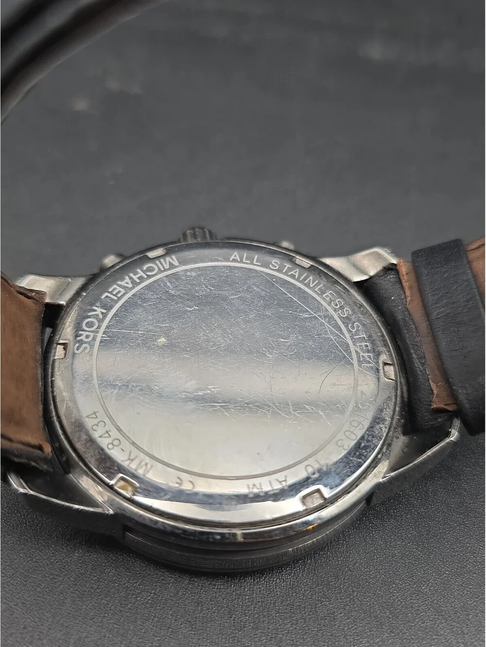 Michael Kors MK-8434 Mens Black Leather Band Watch Used Needs Battery